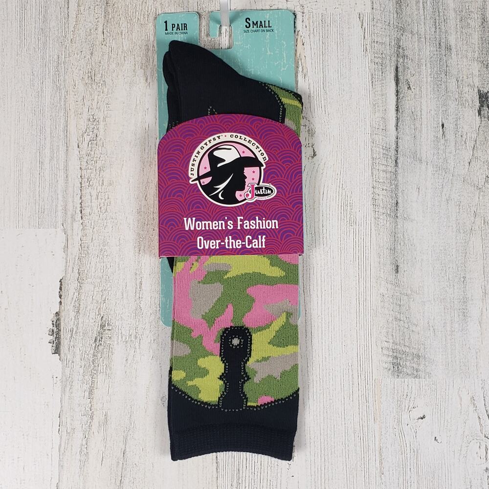 NWT Justin Boots Fashion Cushioned Sole Over The Calf Socks Women's Size Small
